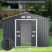 Abrigo de jardim de metal ao ar livre com 4 aberturas de portas deslizantes individuais organizador de pátio 277 x 191 x 202 cm Cinzento