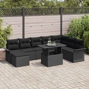 vidaXL Sofá de Jardim com 9 Peças e Almofadas Pretas em Rattan Sintético