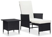 2 pcs conjunto lounge de jardim c/ almofadões vime PE preto