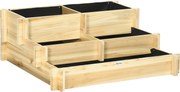 Outsunny Caixa de Plantio Madeira de 3 Níveis Malha Geotêxtil para Cultivos de Plantas Flores Exterior Sustentável 93x93x35cm Natural | Aosom PT