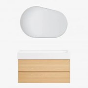 Conjunto De Móvel De Casa De Banho Suspenso Em Madeira E Folha De Freixo Com Lavatório Integrado Ona Madeira Natural & Oval Led - Sklum