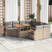 vidaXL 9 pcs conjunto sofás jardim com almofadões vime PE/acácia bege