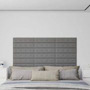 vidaXL Painel parede 12pcs 60x15 cm couro artificial 1,08 m² cinza