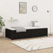 Sofá-cama de solteiro pequeno 75x190 cm pinho maciço preto