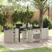 vidaXL Conjunto de Jantar de Jardim com Almofadas Cinza Claro Rattan Poly