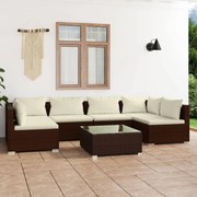 7 pcs conjunto lounge jardim c/ almofadões vime PE castanho