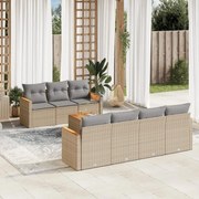 vidaXL 8 pcs conjunto de sofás p/ jardim com almofadões vime PE bege