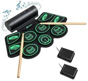 Kit de bateria elétrica digital com 9 almofadas, 2 pedais, 2 baquetas, fone de ouvido, função midi, usb e suporte para mp3