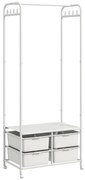 HOMCOM Charriot Moderno 8 Ganchos e 4 Cestos para Armazenamento Charriot com Rodas e Estrutura de Aço 63x37x153 cm Branco