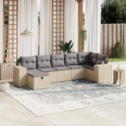 vidaXL 7 pcs conj. sofás jardim c/ almofadões vime PE bege misturado