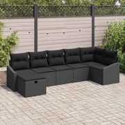 vidaXL Conjunto de Sofá de Jardim 7 Peças com Almofadas Preto em Polirattan