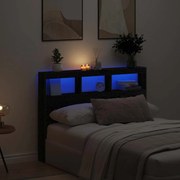 Armário cabeceira c/ luzes LED 140x17x102 cm carvalho preto