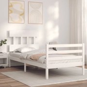 vidaXL Estrutura de cama com cabeceira 100x200cm madeira maciça branco