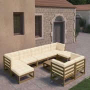 vidaXL 10pcs conj. lounge ext. c/ almofadões pinho maciço castanho-mel