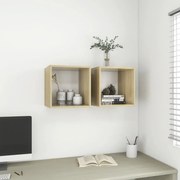 vidaXL Armários parede 2pcs derivados madeira branco e carvalho sonoma
