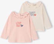 Lote de 2 camisolas com gola com folhos rosa-pálido