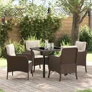 vidaXL Conjunto de Jantar de Jardim de 5 Peças com Almofadas Castanho Vime Polis