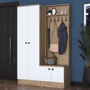 Cabide de Entrada P6 – Branco e Nogueira – 119,6 x 182,8 x 35,5 cm