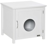 PawHut Casa para Gatos de Madeira Móvel para Caixa de Areia para Gatos 2 em 1 com Armário de Armazenamento 51,5x48,2x51cm Branco | Aosom Portugal