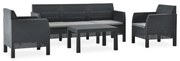 4 pcs conjunto lounge jardim com almofadões vime PP antracite