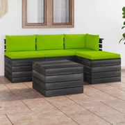 5 pcs conjunto lounge de paletes + almofadões madeira de pinho