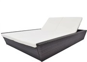 vidaXL Espreguiçadeira de exterior com almofadão vime PE castanho