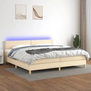 Cama box spring c/ colchão e LED 200x200 cm tecido cor creme