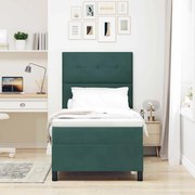 Cama Box com Colchão e LED Verde Escuro 80x200 cm Veludo