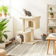 Arranhador com 2 cavernas 60 x 40 x 84 cm bege