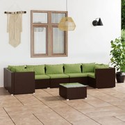 8 pcs conjunto lounge de jardim c/ almofadões vime PE castanho