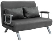HOMCOM Sofá Cama de 2 Lugares Estofado em Camurça Sintética com Encosto Ajustável em 5 Níveis e 2 Almofadas 111x80x78 cm Cinzento | Aosom Portugal