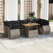 vidaXL 8 pcs conjunto sofás de jardim c/ almofadões vime PE cinzento