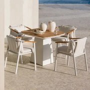 Conjunto De Mesa Quadrada De 90x90 Cm Em Alumínio E Madeira De Teca Inkeri E 4 Cadeiras De Jardim Em Alumínio E Tecido - Sklum