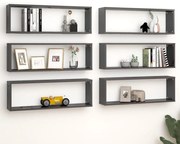 vidaXL Estantes parede cúbicas 6 pcs contr. 80x15x26,5 cm cinza brilh.