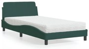 vidaXL Cama com colchão 100x200 cm veludo verde-escuro