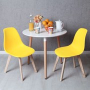 Conjunto Mesa Tower Redonda 80 cm Branca e Pack 2 Cadeiras Kelen - Amarelo