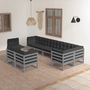 vidaXL 9 pcs conjunto lounge de jardim c/ almofadões pinho maciço