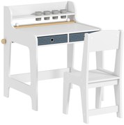 AIYAPLAY Secretária para Crianças com 2 Gavetas Extraíveis Estante e Porta-Copos para Estudar Ler e Desenhar e Cadeira Branco | Aosom Portugal