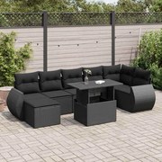 vidaXL 8 pcs conjunto sofás de jardim com almofadões vime PE preto