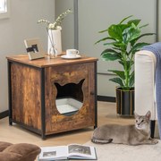 Caixa de areia para gatos com porta, mesa de cabeceira multiuso 50x53x55 cm Castanho