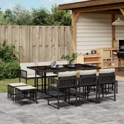 11 pcs conjunto de jantar p/ jardim c/ almofadões vime PE preto