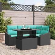vidaXL Sofá de Jardim 6 Peças com Almofadas de Rattan Sintético Preto