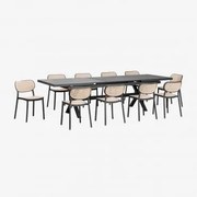 Conjunto De Mesa Retangular Extensível 240-300x100 Cm Em Alumínio Karena E 10 Cadeiras De Jardim Empilháveis Em Polipropileno Om Cinza Grafito - Sklum