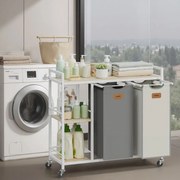 Carrinho para roupa suja com 2 compartimentos e arrumação 87 x 33 x 80,5 cm bege + cinzento + branco