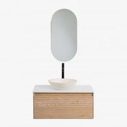 Conjunto De Móvel De Casa De Banho Suspenso Em Madeira De Freixo Tedrik Castanho Fresno & Cimento Redondo Branco Ø40 Cm Zavion & - Sklum
