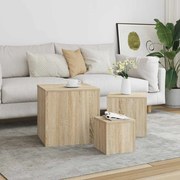 vidaXL Mesas de apoio 3 pcs contraplacado carvalho sonoma
