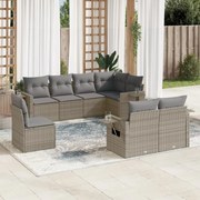 vidaXL 8 pcs conjunto sofás de jardim c/ almofadões vime PE cinzento