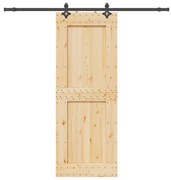 vidaXL Porta de correr com ferragens 85x210 cm madeira de pinho maciça