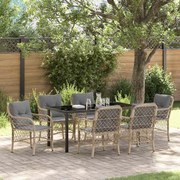 vidaXL Conjunto de Jantar de Jardim com Almofadas em Vime PE Bege