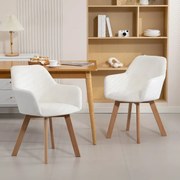 Conjunto de 2 Cadeiras de Jantar Modernas Estofadas em Veludo com Pernas de Madeira 54x57x80 cm Creme